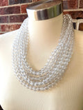 Clear Silver Glitter Acrylic Lucite Bead Chunky Multi Strand Statement Necklace - Alana