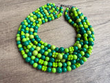St Patricks Day Shamrock Acrylic Big Bead Chunky Multi Strand Necklace