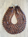 Brown Wood Bead Multi Strand Chunky Statement Necklace - Charlotte