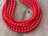 Red Acrylic Lucite Big Bead Chunky Multi Strand Necklace - Alana