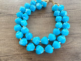 Turquoise Blue Chunky Beaded Multi Strand Acrylic Statement Necklace - Ashley