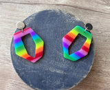 Colorful Rainbow Big Geometric Acrylic Statement Dangle Earrings - Mia