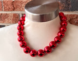 Shiny Red Acrylic Beaded Short Lucite Statement Necklace - Betty