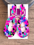 Pink Multi Color Lucite Acrylic Big Dangle Statement Earrings - Sylvia