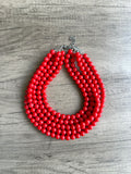 Red Orange Acrylic Big Beaded Chunky Multi Strand Necklace - Alana