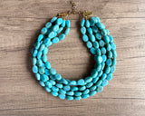 Turquoise Blue Acrylic Beaded Multi Strand Statement Necklace -