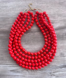Red Acrylic Lucite Big Bead Chunky Multi Strand Necklace - Angelina