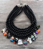 Black Ghost Vampire Halloween Charm Acrylic Multi Strand Chunky Unique Statement Necklace