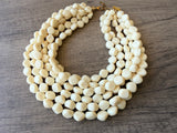 Cream Acrylic Beaded Multi Strand Statement Necklace - Julianna