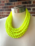 Neon Yellow Acrylic Lucite Bead Chunky Multi Strand Statement Necklace - Alana