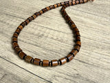 Brown Wood Copper Hematite Beaded Mens Necklace - Soren