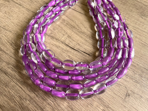 Purple Clear Beaded Lucite Chunky Multi Strand Statement Necklace - Lauren