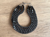 Black White Stripe Cube Beaded Multi Strand Statement Necklace - Cubist