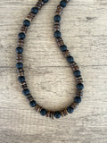 Mens Black Brown Wood Lava Rock Beaded Necklace - Mason