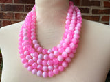 Pink White Acrylic Lucite Big Bead Chunky Multi Strand Necklace - Alana