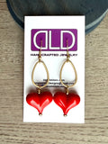 Pink Red Acrylic Heart Gold Dangle Statement Earrings