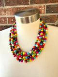 Multi Color Beaded Chunky Stone Multi Strand Statement Necklace - Michelle