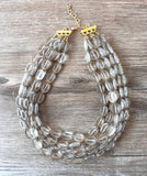 Clear Gold Acrylic Bead Chunky Multi Strand Statement Necklace - Ava