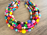 Multi Color Acrylic Beaded Statement Chunky Necklace