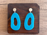Turquoise Blue Lucite Acrylic Big Dangle Statement Earrings - Sylvia