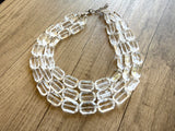 Clear Faceted Acrylic Beaded Multi Strand Statement Necklace | Jenny | DLD Jewelry