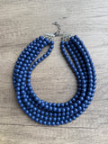 Blue Acrylic Beaded Chunky Multi Strand Statement Necklace - Alana