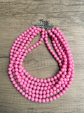 Bubblegum Pink Acrylic Lucite Bead Chunky Statement Necklace - Alana