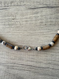 Beige Matte Jasper Brown Wood Beaded Mens Necklace - Maverick