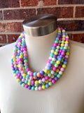 Pastel Multi Color Acrylic Lucite Bead Chunky Statement Necklace - Alana
