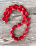 Long Red Resin Beaded Womens Statement Necklace - Morgan