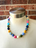 Multi Color Acrylic Beaded Chunky Statement Necklace - Julianna