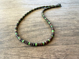 Brown Wood Green Stone Mens Beaded Necklace - Dennis