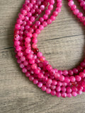 Pink & White Acrylic Beaded Multi Strand Statement Necklace | Alana | DLD Jewelry