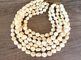 Cream White Acrylic Beaded Multi Strand Statement Necklace - Julianna