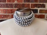 Silver Choker Matte Big Beaded Acrylic Chunky Multi Strand Statement Necklace - Alana