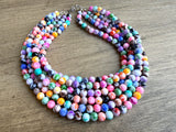 Colorful Acrylic Beaded Multi Strand Chunky Statement Necklace - Alana