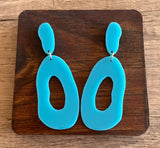 Turquoise Blue Lucite Acrylic Big Dangle Statement Earrings - Sylvia