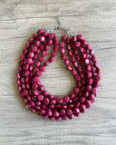 Dark Red Acrylic Beaded Multi Strand Statement Necklace - Julianna