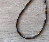 Tigers Eye Hematite Gray Brown Beaded Mens Necklace - Wyatt