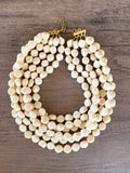 Cream White Acrylic Beaded Multi Strand Statement Necklace - Julianna