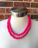 Hot Pink Beaded Statement Acrylic Multi Strand Necklace - Beth