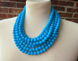 Turquoise Blue Acrylic Lucite Bead Statement Necklace - Alana