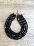 Black Acrylic Lucite Bead Chunky Multi Strand Statement Necklace - Alana