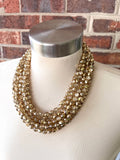 Gold Crystal Faceted Beaded Multi Strand Chunky Statement Necklace - Rebecca