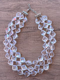 Clear Lucite Multi Strand Beaded Acrylic Geometric Statement Necklace - Krista