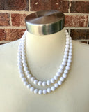 White Acrylic Beaded Multi Strand Statement Necklace - Alana