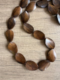 Brown Wood Beaded Long Boho Statement Necklace - Shelly