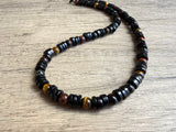 Mens Black Wood Tigers Eye Beaded Stone Long Necklace - Mason