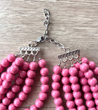 Rose Pink Acrylic Lucite Bead Chunky Statement Necklace - Alana