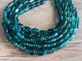 Teal Green Blue Beaded Lucite Chunky Multi Strand Statement Necklace - Lauren
